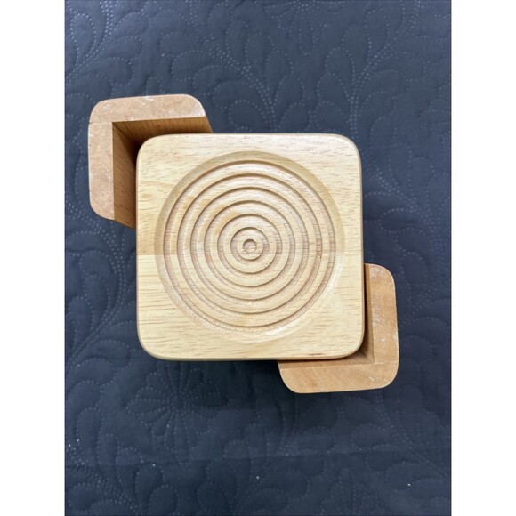 Drink Coasters Wooden Thailand Circle Spiral Design Set Of 8 With Base Home Bar - Picture 3 of 7